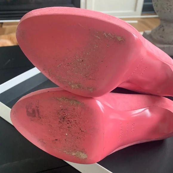 Yves Saint Laurent YSL Palais 80 Suede Sugar Pink Peep-ToePumps size 38.5